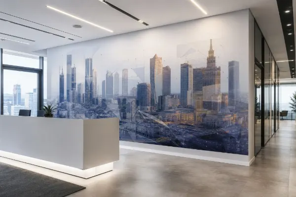 Panorama Warszawy — oklejenie ściany w lobby